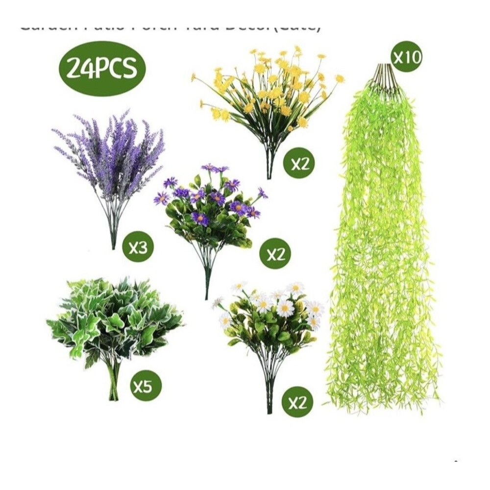 24 Pcs Artificial Flower & Plants for Outdoor UV Resistant Plastics Flowers NEW! - Picture 2 of 5